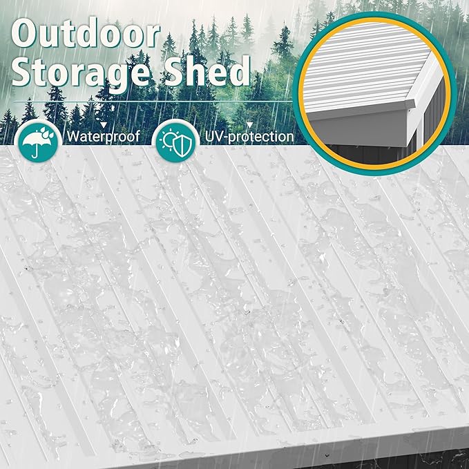 GUNJI 5 x 3 FT Shed Outdoor Storage Shed Metal Garden Shed with Lockable Door Outside Waterproof Tool Shed for Backyard, Patio, Lawn (Gray)