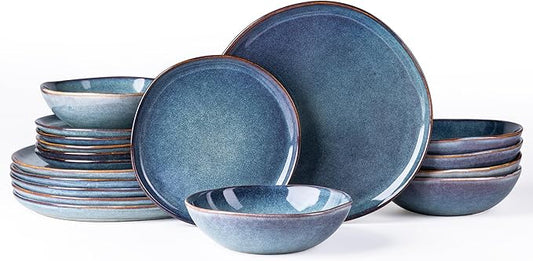 AmorArc Ceramic Dinnerware Sets,Handmade Reactive Glaze Stoneware Plates and Bowls Set,Highly Scratch Resistant | Dishwasher & Microwave Safe Dishes set,Service for 6 (18pc)
