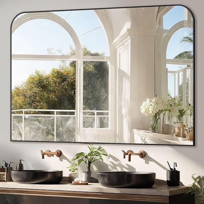 Bathroom Mirror, Wall Mirrors, Black Metal Framed Wall-Mounted Mirrors, Bathroom Vanity Mirror for Over Sink, Living Room, Bedroom, Entryway, 48x36 Inch, Black