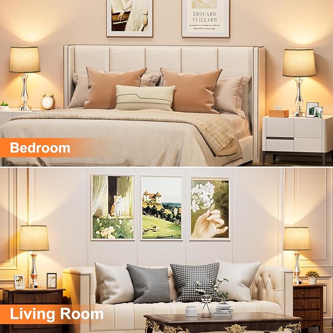 Upgraded Touch Lamps for Night Stands Set of 2 - Bedside Lamps with USB C+A, 3 Way Dimmable for Bedroom Living Room End Tables Office (Grey&Nickel)