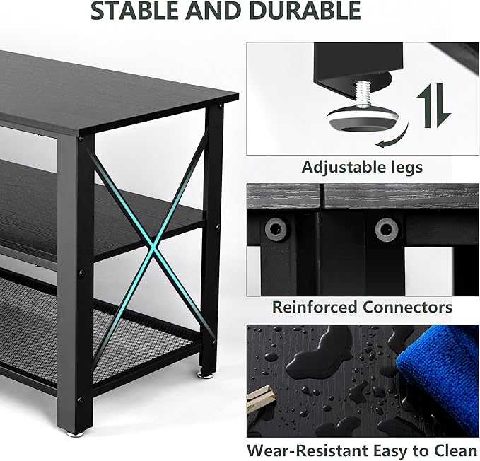 Clikuutory Modern Black 63 inch Metal TV Stand with LED Lights and Power Outlets for 40 50 55 60 65 70 Inch TVs, 3 Tier Television Stands with Entertainment Center and Storage for Living Room, Bedroom