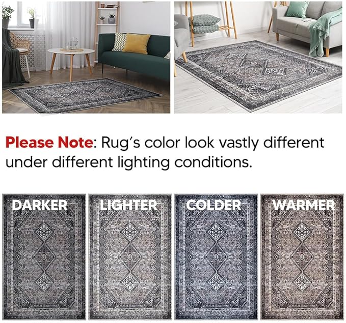 Keen Home Design 8x10 Rug - Machine Washable Area Rug with Non-Slip Backing, Ideal for Living Room, Dining Room, Bedroom - Vintage, Easy Clean, Durable, Low Pile Rug - (8' x 10')