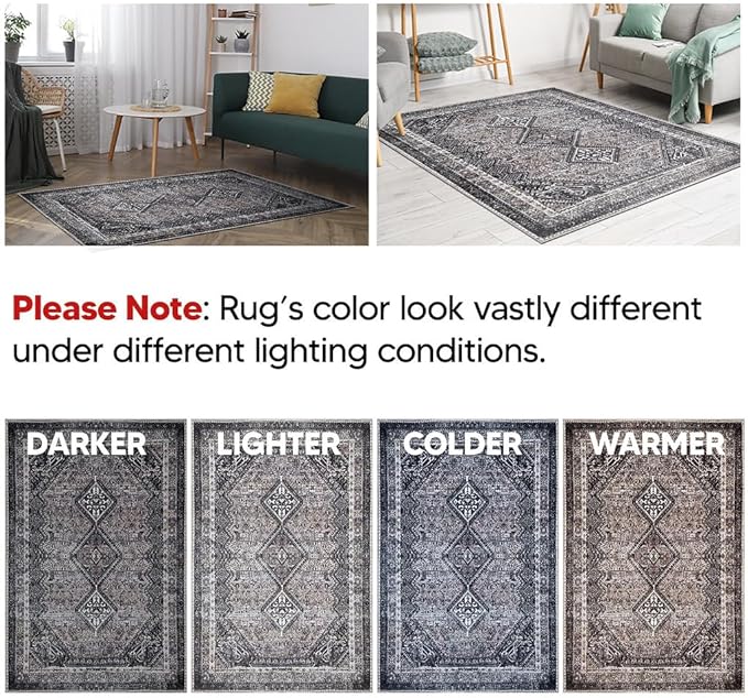 Keen Home Design 5x7 Rug - Machine Washable Area Rug with Non-Slip Backing, Ideal for Living Room, Dining Room, Bedroom - Vintage, Easy Clean, Durable, Low Pile Rug - (5' x 7')