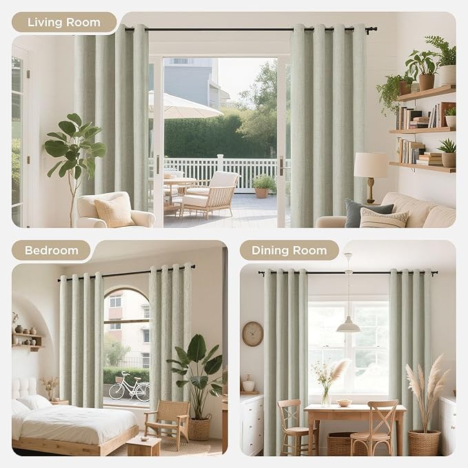 Joydeco Blackout Curtains 96 Inches Long 2 Panels Burg, Room Darkening Curtains for Bedroom, 100% Black Out Textured Thermal Drapes Privacy Protection 2 Panels Set(W52 x L96 Inch, Light Beige)