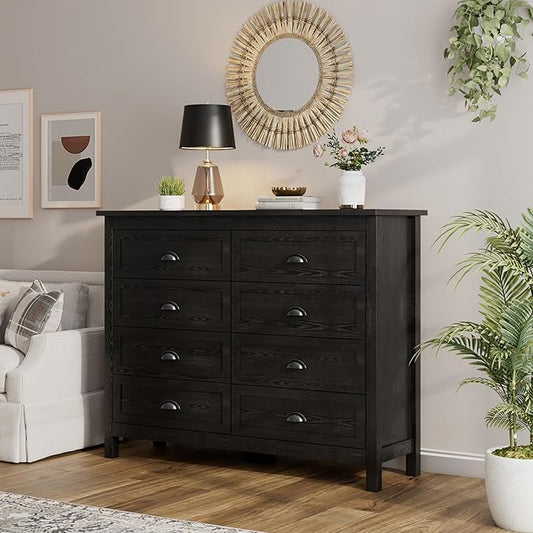 Wananlanen® Farmhouse Dresser for Bedroom, Antique Double Dresser & Chest of Drawer with Vintage Handle and Storage, Wooden Tall Rustic Organizer for Bedroom