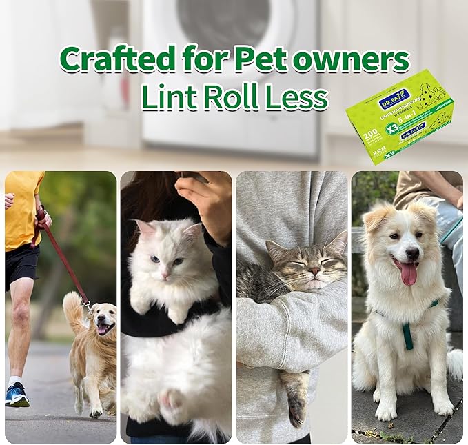 Dr.Easy LINT & HAIR REMOVER Pet HUGESHEETS with 3X Dryer Sheets, Outdoor Fresh, 200 Count,PLANT&MINERAL-BASED FORMULA
