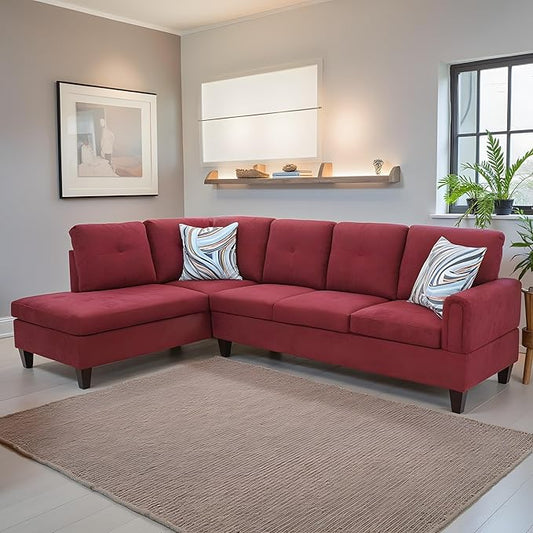 NicBex Sectional Couch 2 Pieces 66.5" L Sofa with Left Chaise Flannel L Shaped Cloud Couch for Living Room Furniture Sets with Cushion, Modular Sofa for Living Room & Small Apartment, Red