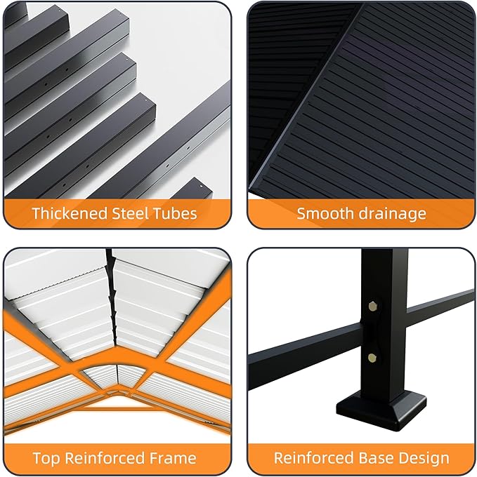 12x20 FT Heavy Duty Metal Carport with Galvanized Steel Roof with Enhanced Base Outdoor Car Port Shelter for Cars, Trucks and Boats