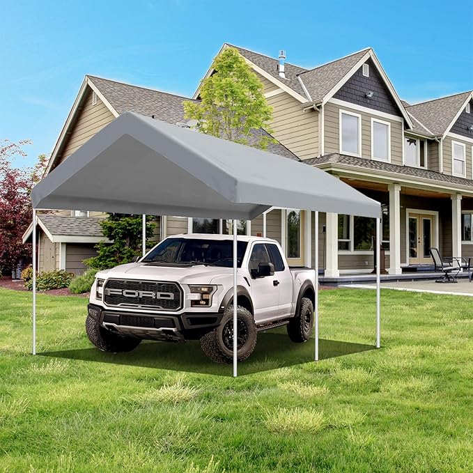10' x 20' Carport Replacement Canopy Cover for Carport Frame Garage Top Tarp Shelter Tent Party Heavy Duty (Only Top Cover, Frame is not Included) (Gray, 10' x 20')
