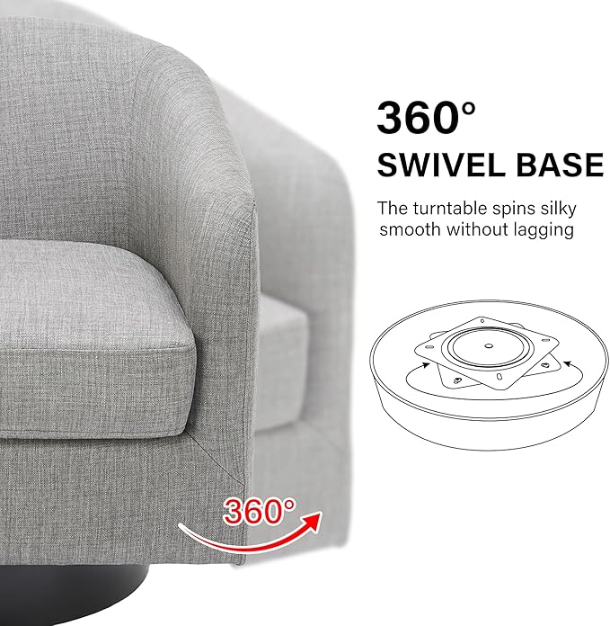 Swivel Barrel Accent Chair, Modern Round Linen Arm Chair for Living Room, Bedroom, Comfy Club Reading Chairs for Adults（Linen Fabric, Light Grey, Set of 1