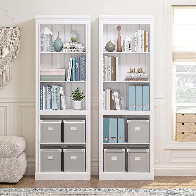 Spirich 5 Tier White Bookshelf, Tall Bookshelf with Storage, Open Wooden Book Shelf, Modern Large Bookcase for Living Room, Home Office, Dinning Room