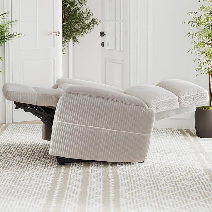 Claiks Zero Gravity Recliner Chair, Oversized Reclining Chair for Adults, Adjustable Electric Reclining Sofa Lounge with USB&Type-C Ports, Side Pocket, for Living Room, Corduroy, White