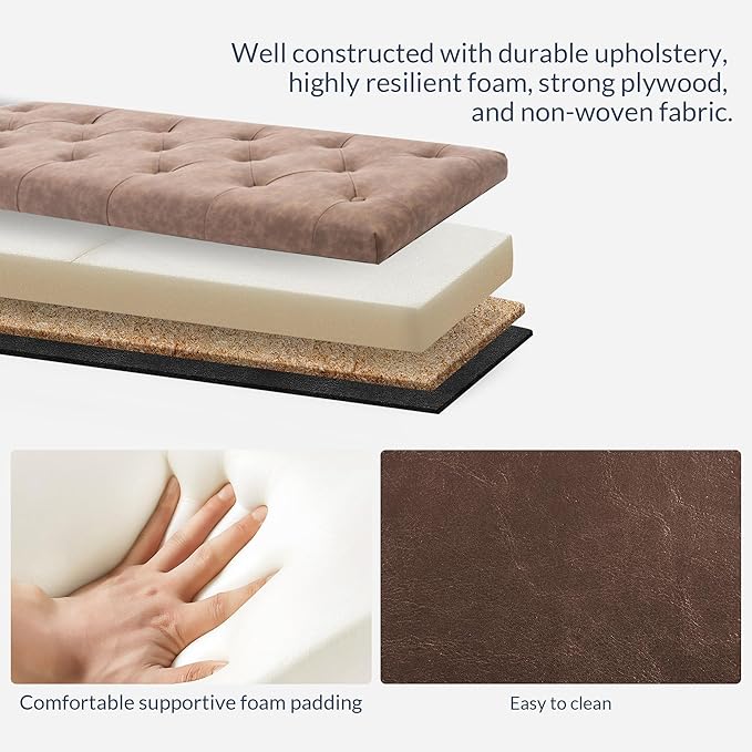 BELLEZE 47" Storage Ottoman, Storage Bench with Safety Close Hinge, Faux Leather Button-Tufted Ottoman for Living Room, Entryway, Hallway, Foot Rest, Support 300lbs - Rustic Brown