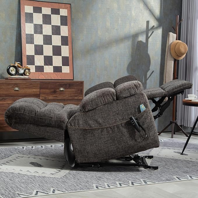 3-Motor Lift Chair with Adjustable Seat Height Zero Gravity Lay Flat Recliner with Heat Massage - Flip Arm Storage Cup Holders - Power Lift Recliner for Elderly – Big Tall 400 lbs (Dark Charcoal Grey)