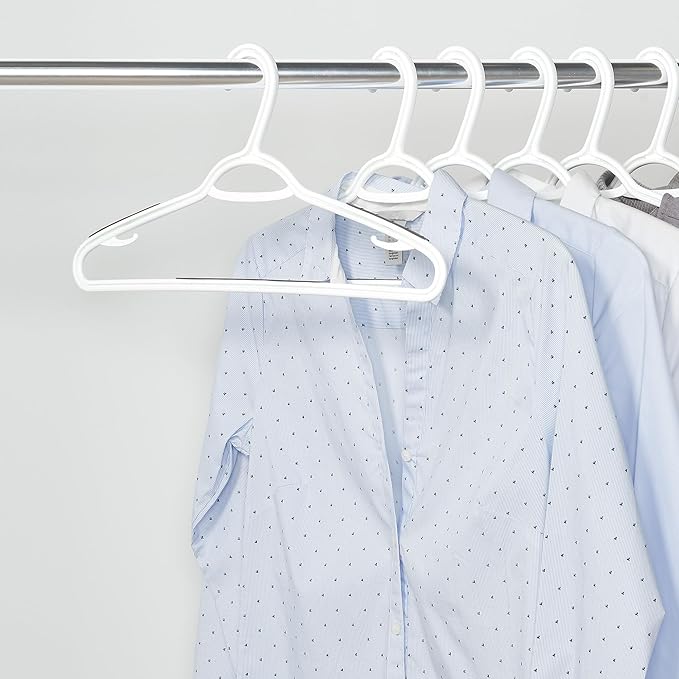 Neatfreak Slim Non Slip Hangers - Space Saving Set of 10 With Lingerie Hooks and Pants/Accessories Bar - Patented W Frame White Plastic Hangers