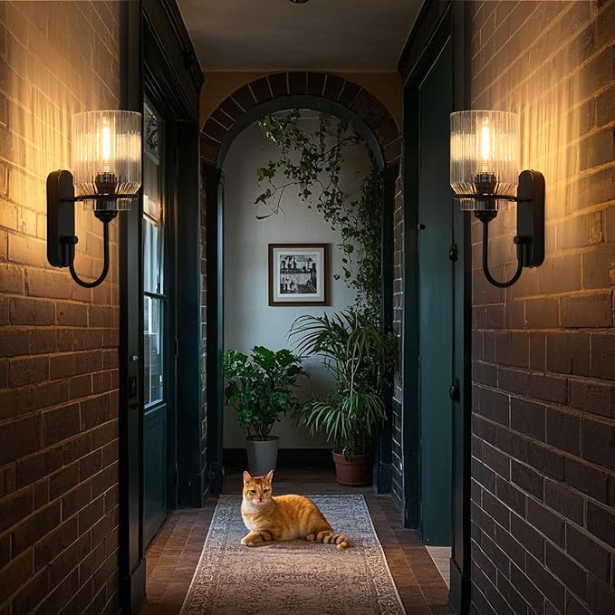 Wall Sconce Set of Two, Bathroom Modern Black Vanity Light Fixture with Clear Glass Shade Indoor Wall Light for Living Room, Bedroom, Hallway, Mirror and Kitchen