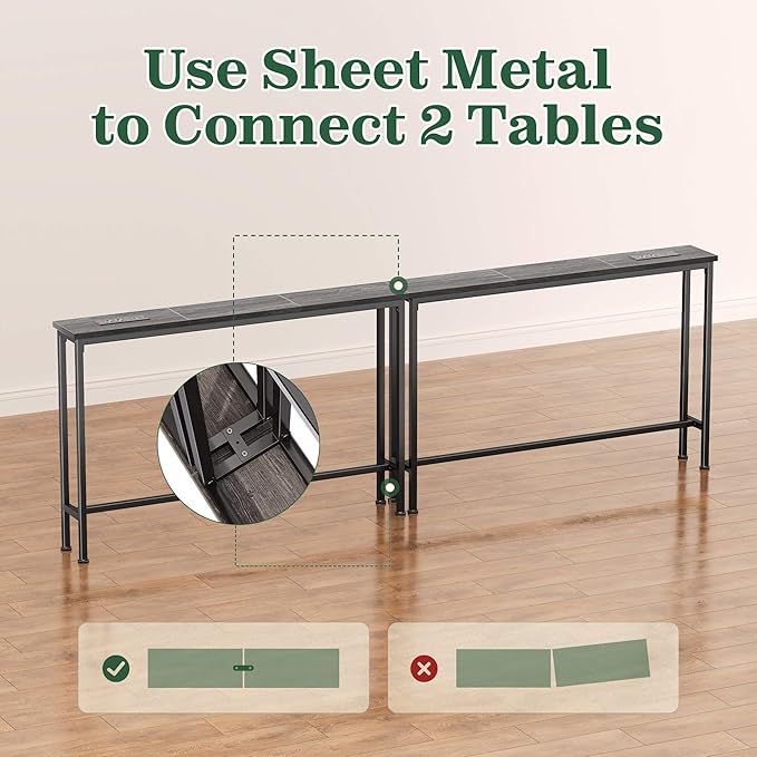 SUPERJARE 78.8 Inch Narrow Console Table with Outlet, Sofa Table Set of 2, Behind Couch Table, Long Entryway Tables with Charging Station, for Living Room, Charcoal Gray