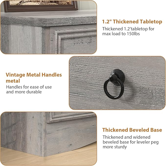 63”W Dressers for Bedroom, Grey Dresser with 10 Deep Drawer, Long Dressers & Chests of Drawers for Clothes, Easy Pulls Handle, Textured Borders, for Living Room, Hallway,Taupe Grey