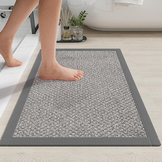 Bath Mat Bathroom Rugs Non Slip Washable, Soft Jute-Like Ultra Thin Bath Mats, Rubber Backing Super Absorbent Quick Dry Thin Bath Rug Shower Mat Fit Under Door Bathroom Tub Floor, Gray 20" x 32"