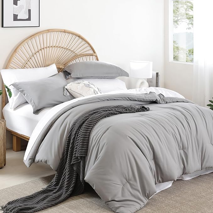 weigelia Twin Comforter Set Microfiber 5 Pieces Grey Twin Bedding Set All Season Soft Lightweight Comforter Set Bed in a Bag Twin Set with Comforters, Flat & Fitted Sheets, Pillowcases & Shams