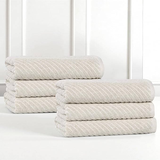 Superior Amelia Viscose Cotton Blend Medium Weight Towels, for Kitchen, Bathroom, Spa, Plush, Quick Dry, Ultra-Soft Towels, Bath Essentials, Ribbed Design, Absorbent Hand Towels, Set of 6, Beige