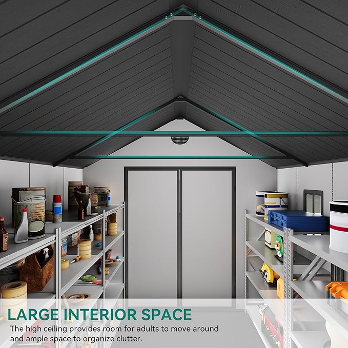 YITAHOME 8x10 FT Outdoor Storage Shed with Floor, Plastic Garden Shed for Bikes, Tools, Supplies, Waterproof Resin Shed with Lockable Doors, 2 Windows & 2 Vents for Patio, Backyard, 556 cu. Ft., Gray