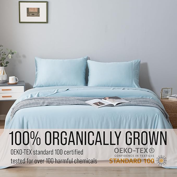 Bella Coterie Luxury Bamboo Viscose Full Size Sheet Set | 100% Organically Grown | Ultra Soft | Cooling for Hot Sleepers | 18" Deep Pocket [Coastal Blue]