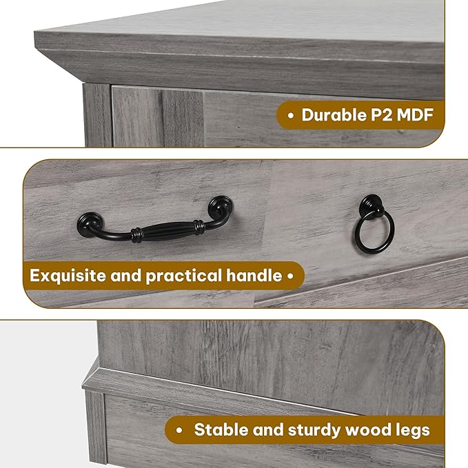 DWVO Farmhouse 6 Drawers Dresser, 59" Wide Wood Rustic Chest of Drawers with Nice Texture, Vintage Design, Storage Dressers Organizer for Living Room, Hallway, Grey