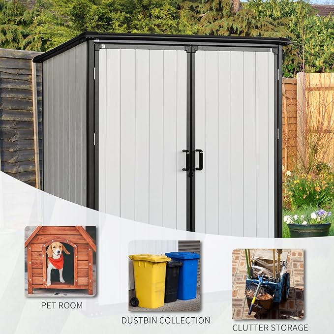 5x3 FT Resin Outdoor Storage Shed with Floor, Resin Cabinet with Lockable Doors, Waterproof Plastic Bike Tool Shed Easy to Install for Patio Furniture, Bikes, White