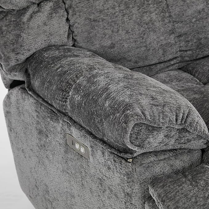 GINGO Power Oversized Recliner Chair, Extra Wide Swivel Rocking Recliner Chair, Breathable Soft Fabric Modern Single Sofa for Living Room, 90°-140° Electric Adjustable Angle, USB & Type-C Port, Gray