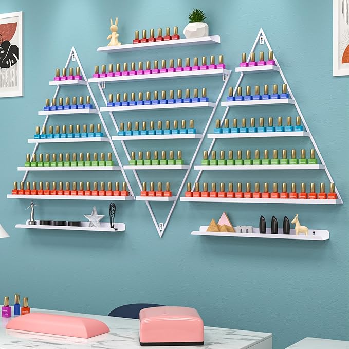 Noverlife 6PCS Metal Nail Polish Shelf for Wall, Iron Nail Polish Wall-Mounted Racks for Nail Salon, 5 Tiers Hanging Nail Dip Powder Shelves Organizer & Storage Holder Wall Shelf for Nail Gel Polish