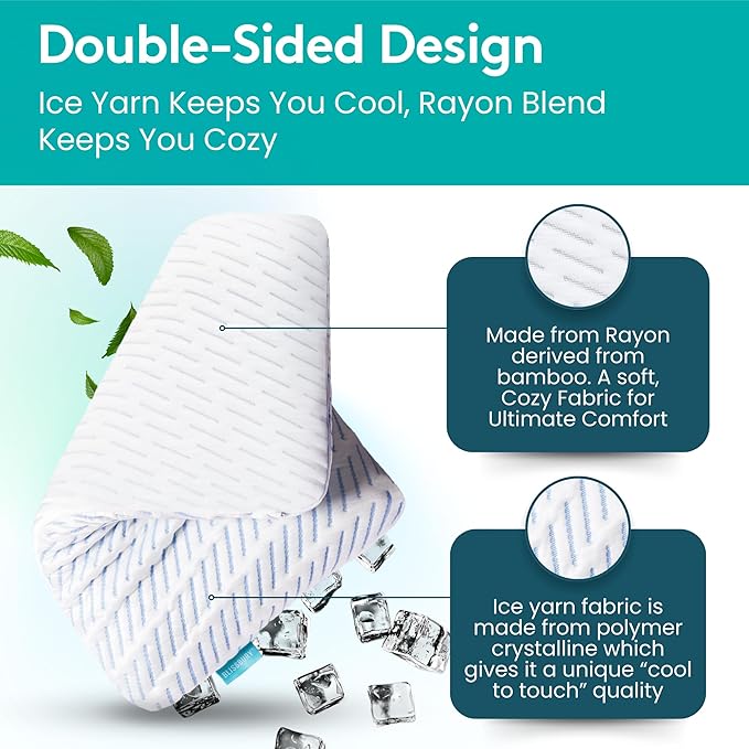 BLISSBURY 3.3 Inch Cooling Super Thin Pillow for Sleeping | Flat for Stomach & Back Sleeper | Cooling Memory Foam to Provide Comfort When Resting | Removable Cool-to-Touch Pillow Case