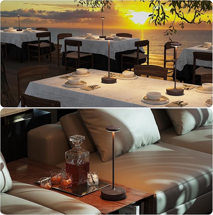 Cordless Table Lamp Rechargeable 2Pack - LED Battery Table Light with 3 Color Temperatures, Stepless Dimming, Waterproof Aluminum for Indoor Outdoor, Patio, Restaurant, Dinner (Rust)