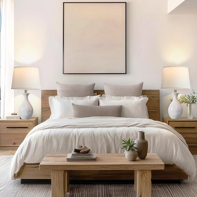 PARTPHONER Table Lamp Set of 2, Modern Ceramic Bedside Lamps for Night Stands, Classic Small Lamp Nightstand Lamp for Bedroom Living Room Desk End Table Rocker Swtich White