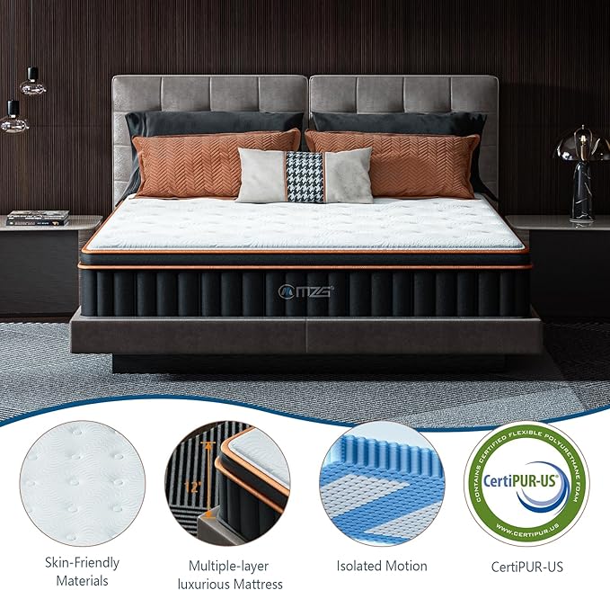 12 Inch King Size Plush Hybrid Mattress, Gel-Infused Memory Foam Pillow Top & Individually Wrapped Pocket Coils, Cooling & Breathable, CertiPUR-US Certified, Fiberglass-Free, Mattress in a Box