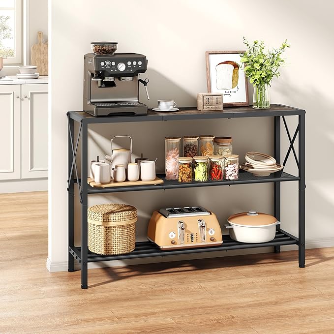 Hoctieon Industrial Console Table, 3 Tier Entryway Table, Hallway Table, Narrow Sofa Table with Shelves, Entrance Table for Entryway, Living Room, Foyer, Hallway, Office, Grey