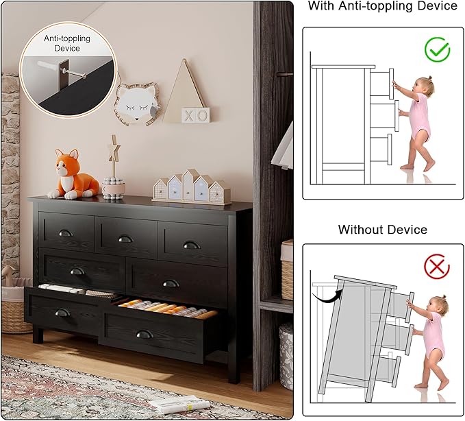 Wananlanen® Farmhouse Dresser for Bedroom, Antique Double Dresser & Chest of Drawer with Vintage Handle and Storage, Wooden Tall Rustic Organizer for Bedroom