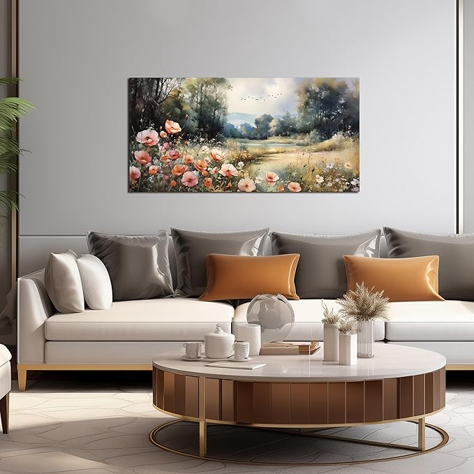 Large Artwork Canvas Wall Art for Living Room Bedroom Decor Wall Painting Modern Country Road Main Picture Image Decorative Painting with Frame Can be Directly Hung Decor Size 20x40