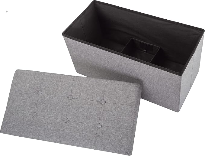Lavish Home Set of 2 Ottomans - 30-Inch Tufted Footrest, Linen Chest, or Bench Set with Removable Bin for Living Room, Bedroom, or Dorm (Light Gray)