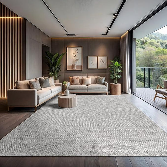 CAMILSON Easy Jute Rug 9x12, Indoor Outdoor Gray Color Farmhouse Area Rugs for Living Room Patio and Kitchen Rug, Solid Boho Woven Design, Easy-Cleaning, Washable Outside Carpet Alfombras (9 x 12)