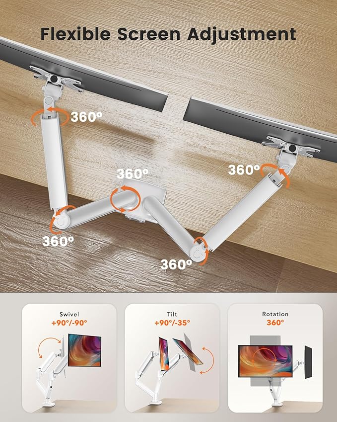 ErGear Dual Monitor Stand up to 32 inches Screen, Load-Bearing Max 22 lbs Each Arm, Adjustable Dual Monitor Mount, Sturdy Steel vesa Monitor Mount with Stable VESA 75x75 100x100mm-White
