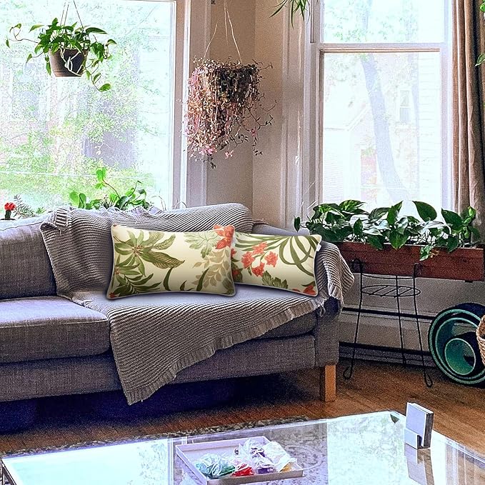 Outdoor Lumbar Pillows - Decorative Pillows with Insert Included Set of 2 Outdoor Pillows for Patio Furniture 12x20 Inch