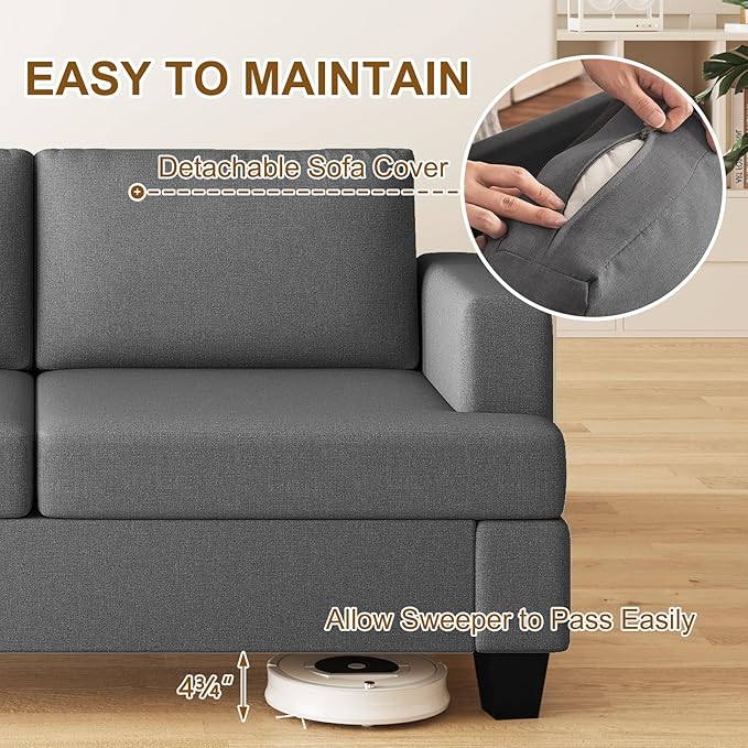 Furnimart Sectional Couches for Living Room, Modern 2 Loveseats and 3 Seater Couch, Deep Seat Sectional Sofa Set, Comfy Fluffy Grey Couch with Removable Sofa Cover, Dark Grey
