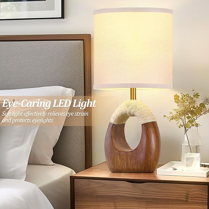 Table Lamp for Bedroom Set of 2 - Bedside Table Lamps with 3 Color Temperatures - Boho Rattan Lamps for Night Stands Small Farmhouse Living Room Lamp for Reading Sleeping Bulbs Included