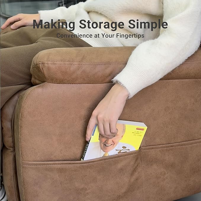 Claiks Power Swivel Rocker Recliner Chair, Oversized Recliner Chairs for Adults, Tech Cloth Overstuffed Reclining Chair with USB and Type-C Ports for Living Room, Brown