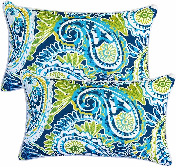 Pack of 2 Patio Lumbar Pillows, 12"x20" Fade Resistant Outdoor Waterproof Lumbar Pillow with Inners, Decorative Garden Lumbar Cushions for Home Patio Terrace Sofa Use