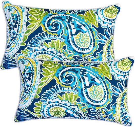 Pack of 2 Patio Lumbar Pillows, 12"x20" Fade Resistant Outdoor Waterproof Lumbar Pillow with Inners, Decorative Garden Lumbar Cushions for Home Patio Terrace Sofa Use