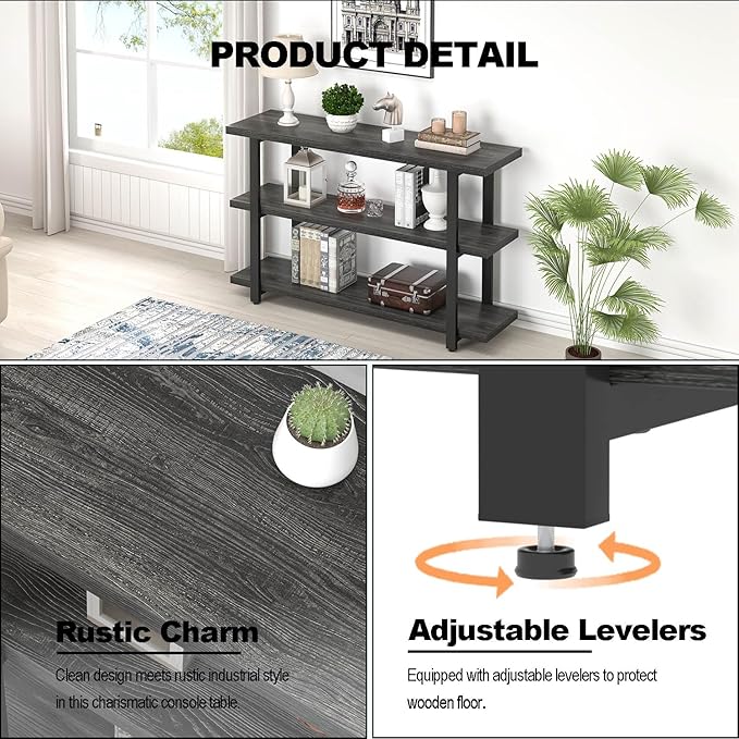 FOLUBAN Entryway Table, Wood Sofa Table with Storage Shelves for Living Room, Modern Console Table for Hallway, Entrance, or Behind Couch, Dark Gray, 47 Inch