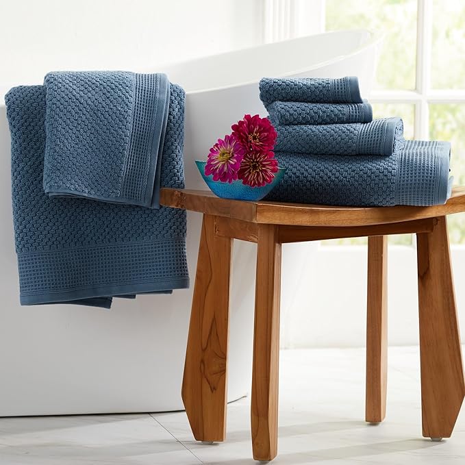 Market & Place 100% Cotton Waffle Textured Bath Towels Set of 4 | Super Soft Quick Dry Bath Towels | Decorative Towels for Bathroom | Belle Collection (Ocean)