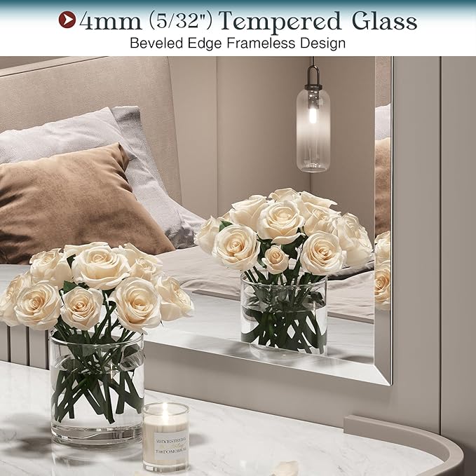 Bathroom Mirrors for Wall Beveled, 30"x36" Frameless Bathroom Vanity Mirror, Wall Mount Mirror for Bedroom Entryway Living Room Hangs Horizontally or Vertically